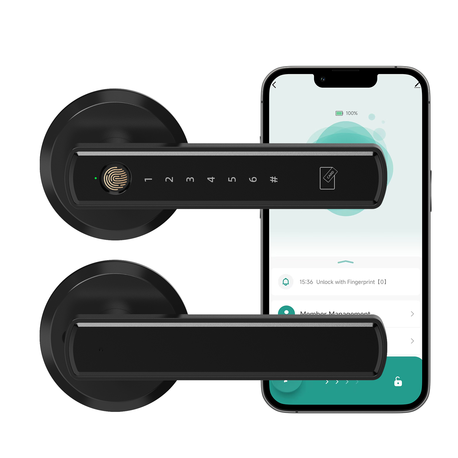 Viladepot ハンドル型スマートロック指紋ドアロックアプリ制御パスコードロック解除電子タッチスクリーンキーパッド屋内