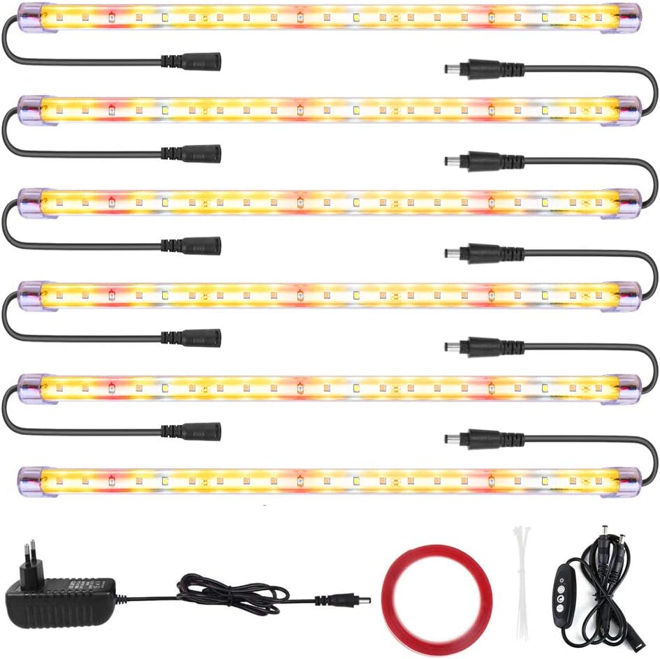 T5 6 パック LED 成長ライト 3500K 6500K＆赤色 LED オートサイクルタイマー 3/6/12H デュアルチャンネル 4 輝度成長ランプ 屋内植物用