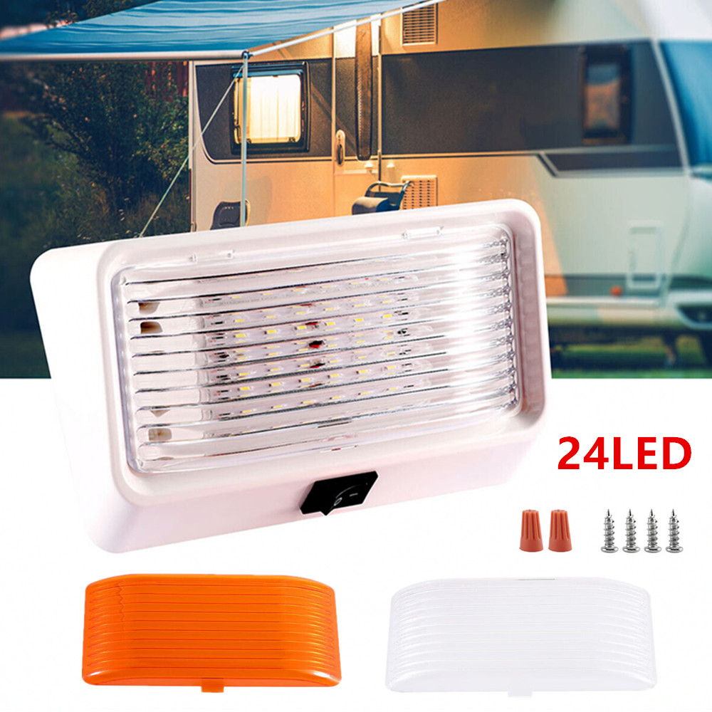 新しい RV LED ポーチライト防水 24LED トラック照明読書灯キャンピングカーキャラバンランプ 12V キャンピングカー天井 LED スイッチ付き
