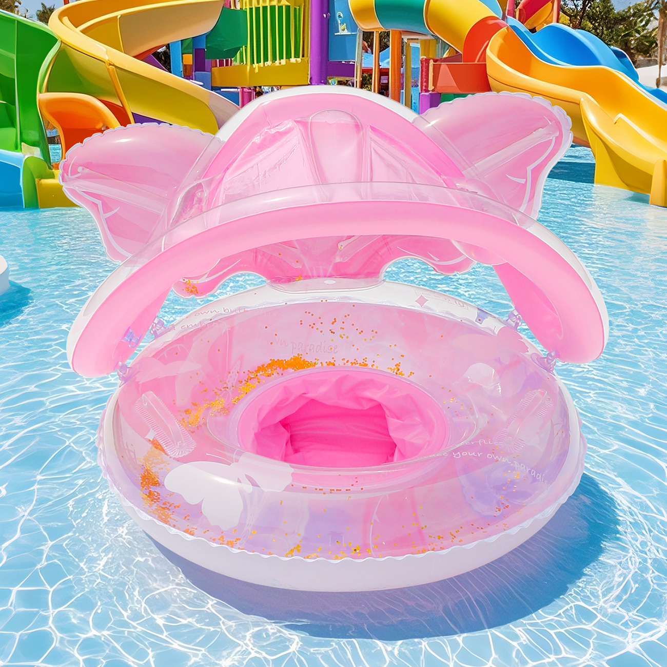 1PC キャノピープールフロートリング、インフレータブルスイムチューブ、水泳アクセサリー、夏のウォータースポーツ用、水泳リング、プールフロートギア
