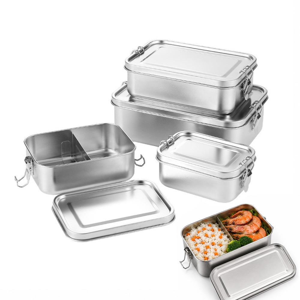 304 ステンレス鋼ランチボックス漏れ防止弁当箱ディバイダー、クリップ蓋、食品容器学校オフィス旅行食事準備家庭用