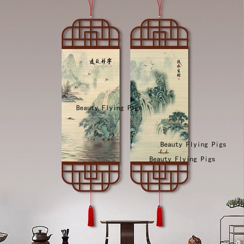 1pc 中国風景竹カーテン絵画竹織吊り絵画家の装飾新築祝いのギフトの壁の装飾