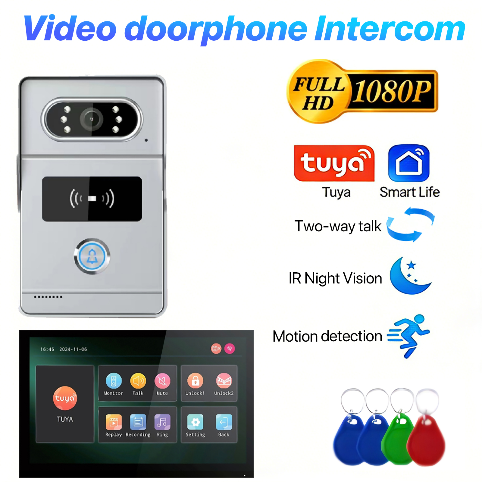 Tuya 7 フィート タッチ スクリーン スマート ビデオ ドアベル システム 2 線式リモート RFID ロック解除ナイトビジョン ホーム インターホン キット ヴィラ用