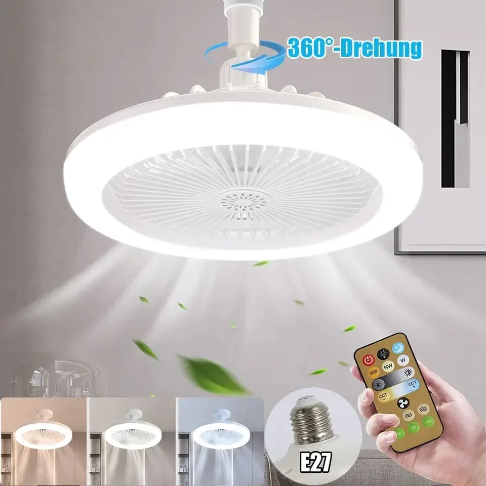 JOYINLED シーリングファン リモコンとライト付き LED ランプファン 360 ユニバーサル回転 E27 コンバーターベース スマートシーリングファン