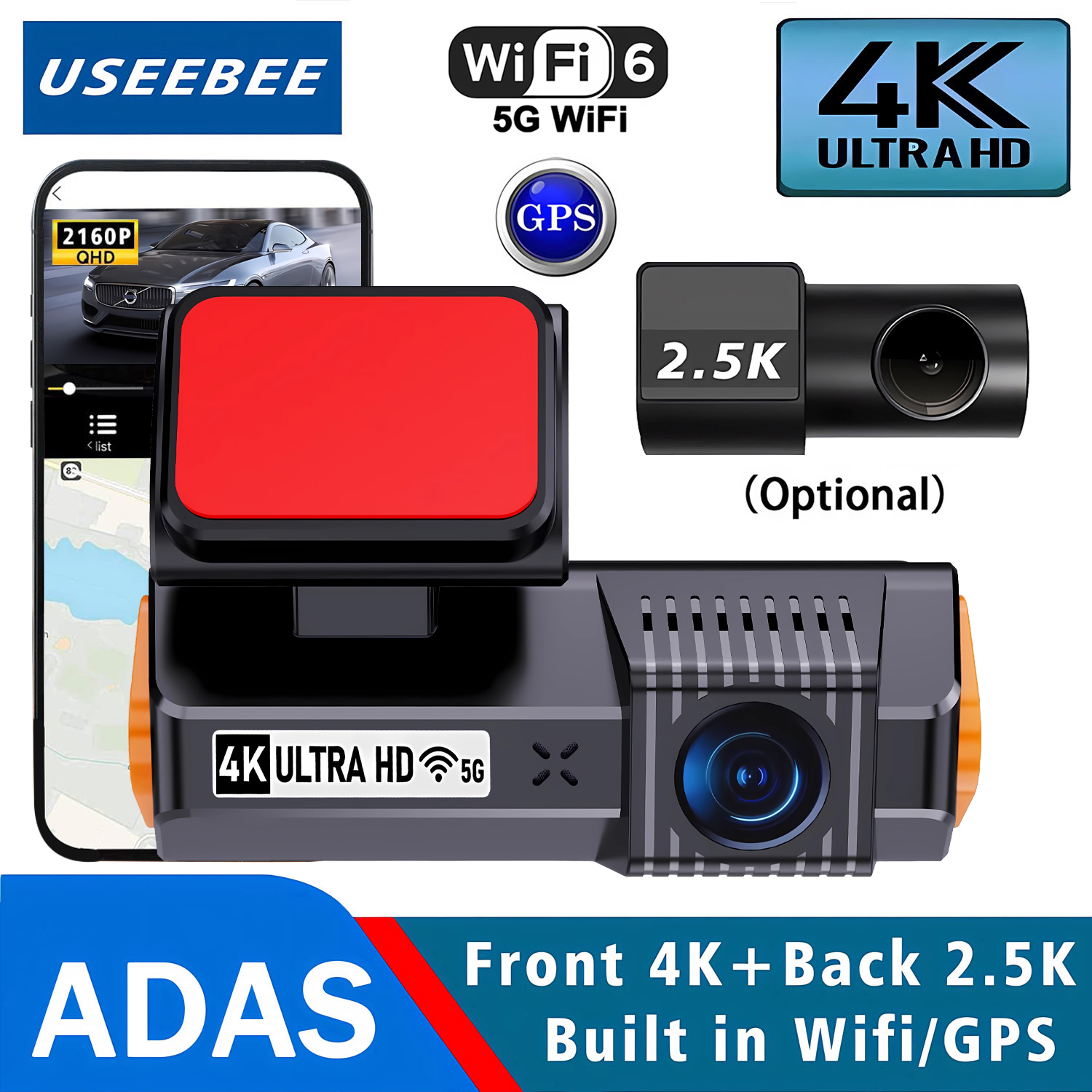 UHD 4K 2.5K 2160P デュアルレンズ ADAS ダッシュカム WiFi GPS ミニカー DVR 2.5K リアカメラビデオダッシュカムドライブレコーダーブラックボックス