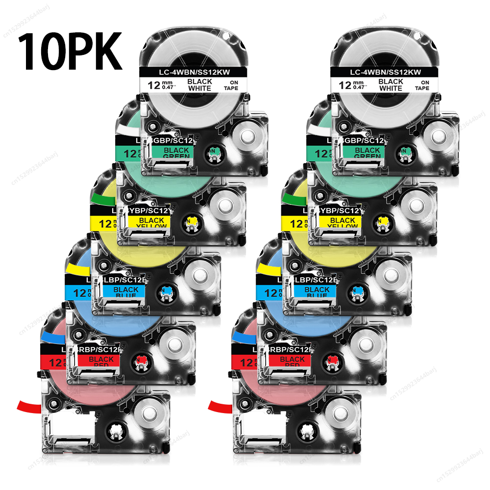 2/5/10PK SS12KW 互換エプソンラベルテープ 12 ミリメートル ST12KW SC12YW SS12KW LK-4WBN 白地に黒 Epson LW-300 LW-400 ラベルメーカー用
