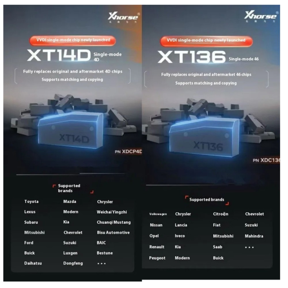 10 個 Xhorse VVDI シングルモード 4D 46 チップ XT136 XT14D は、VVDI2 VVDI キーツール用のオリジナルおよびアフターマーケット 4D/46 チップを完全に置き換えます