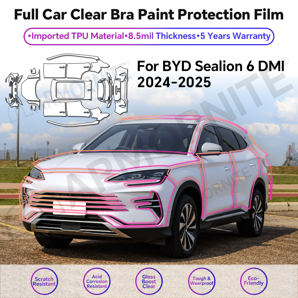 8.5Mil クリア TPU PPF ペイント保護フィルム BYD Seaion 6 DMI 2023-2024 フルボディ自己修復アンチスクラッチ透明ラップ