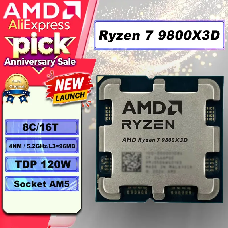 バルク AMD R7 9800X3D Ryzen 7 9800X3D ゲーム CPU 8C16T 5.2GHz 96MB キャッシュ AM5 デスクトッププロセッサ、パッケージなし、クーラーなし