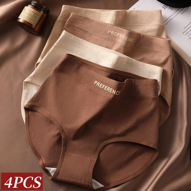 4 ピース/セット女性のハイウエストコットンブリーフおなかコントロールパンティーソフト