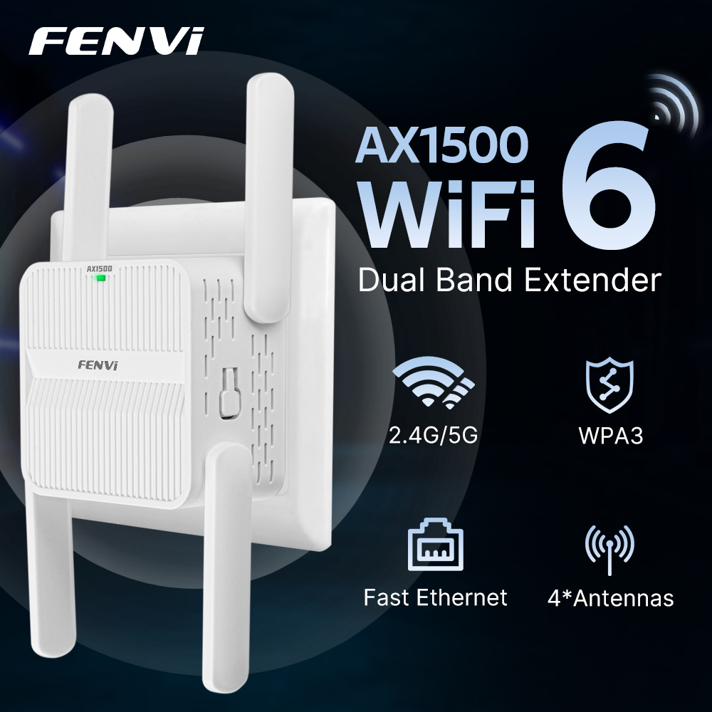 FENVI 5Ghz AX1500 WiFi 6 リピーターエクステンダー信号ブースターデュアルバンド 2.4G/5GHz Wi-Fi 信号増幅器長距離ネットワーク簡単セット