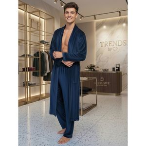 Luxury Men's French Velvet Robe and Pajama Set - 2-Piece Eco-Friendly, Breathable Winter Loungewear Set with Double-Layer Velvet Dress