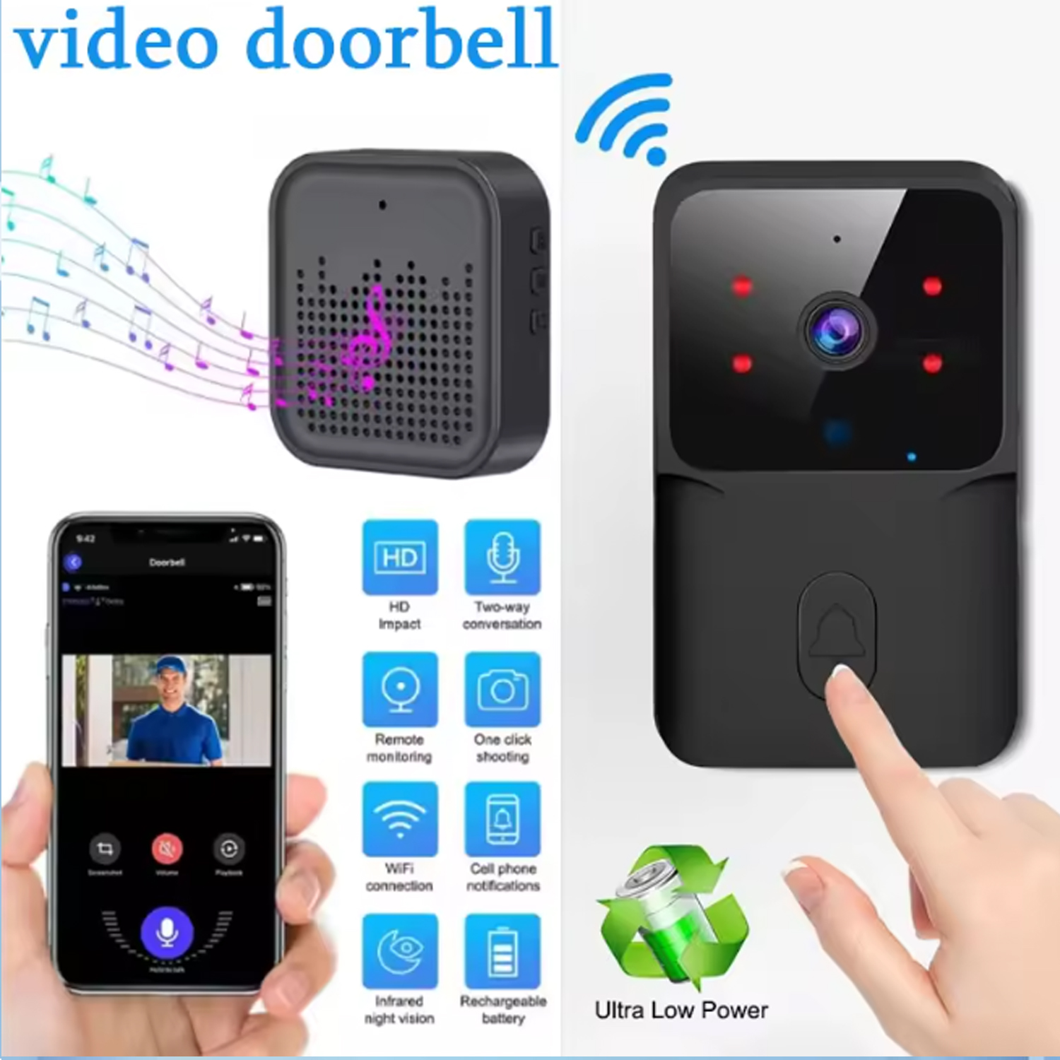 2026 WiFi ビデオドアベル 1080P Tuya スマート屋外ワイヤレスインターホン防水ワイヤレスカメラ鳴動ベル