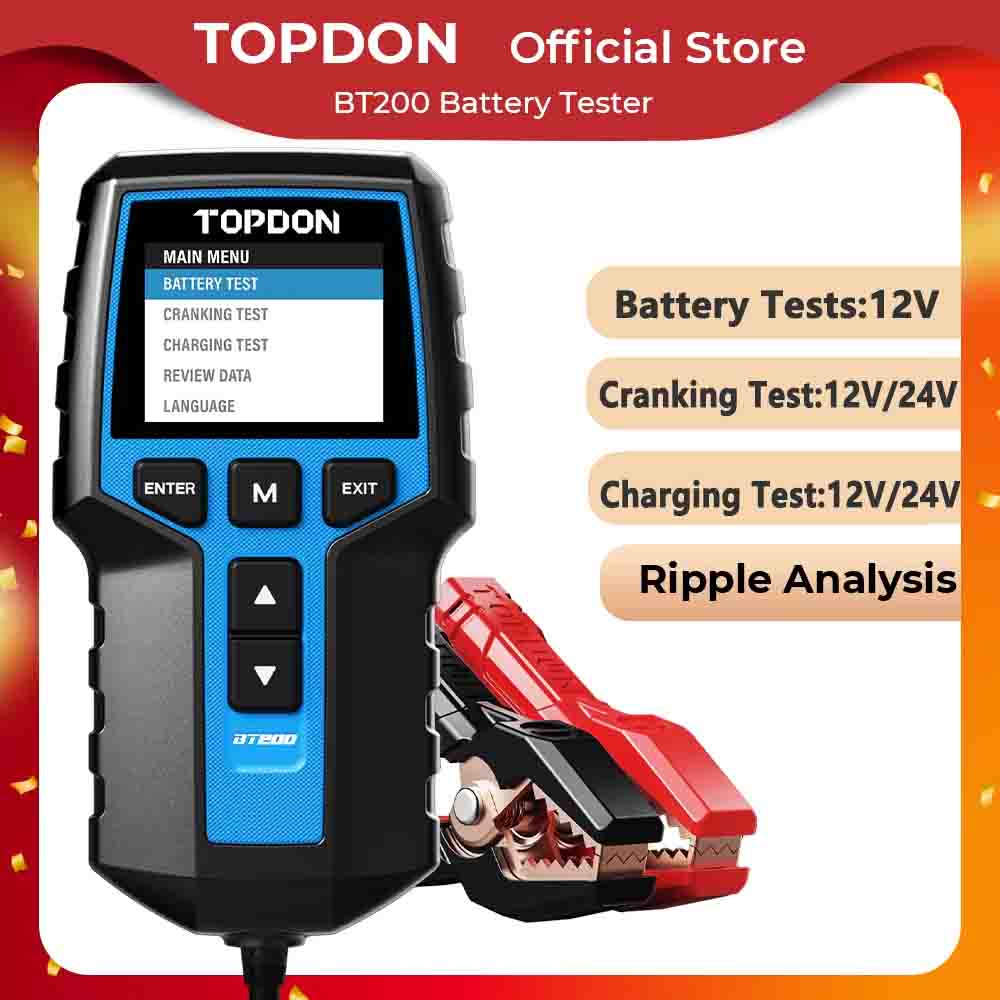 TOPDON BT200 ポータブルバッテリーテスター充電クランキングテストツール車用 12V 自動車診断バッテリーモニター 100-2000CCA