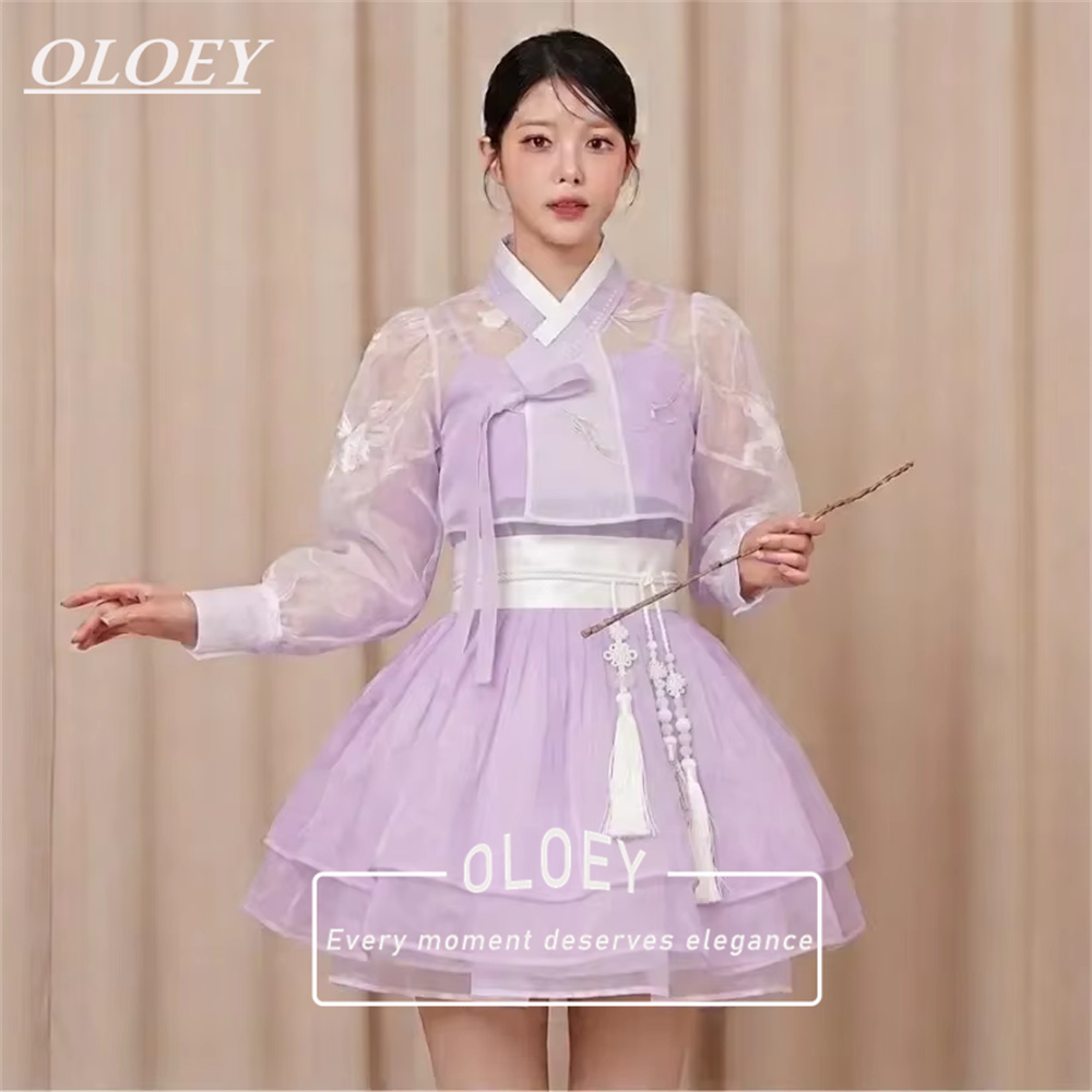 OLOEY カスタマイズされた韓服 2026 ショート韓国パフォーマンスウエディングドレス結婚式の写真撮影ミニレセプションガウンパーティードレス