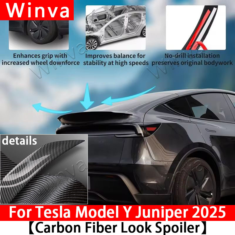 テスラモデル Y ジュニパー 2025 2026 スポイラー高性能トランク翼マット ABS カーボンパターンテール車修正されたアクセサリー