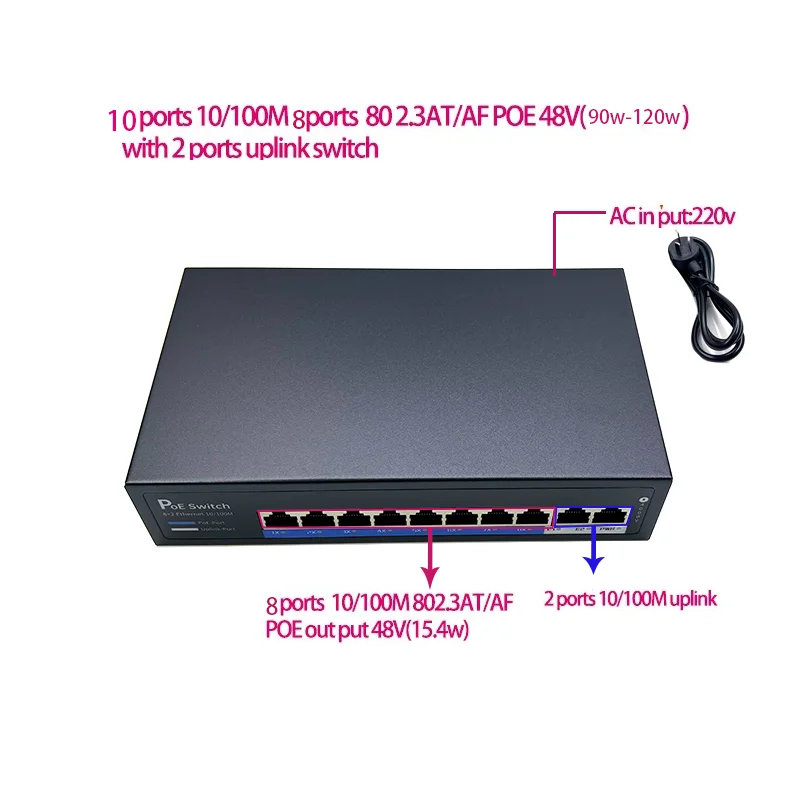 ANDDEAR パッシブ 10 ポート Poe スイッチ 48V 4/5 7/8-イーサネット 10/100Mbps スイッチ poe 8 ポート電源 cctv カメラ ip カメラ
