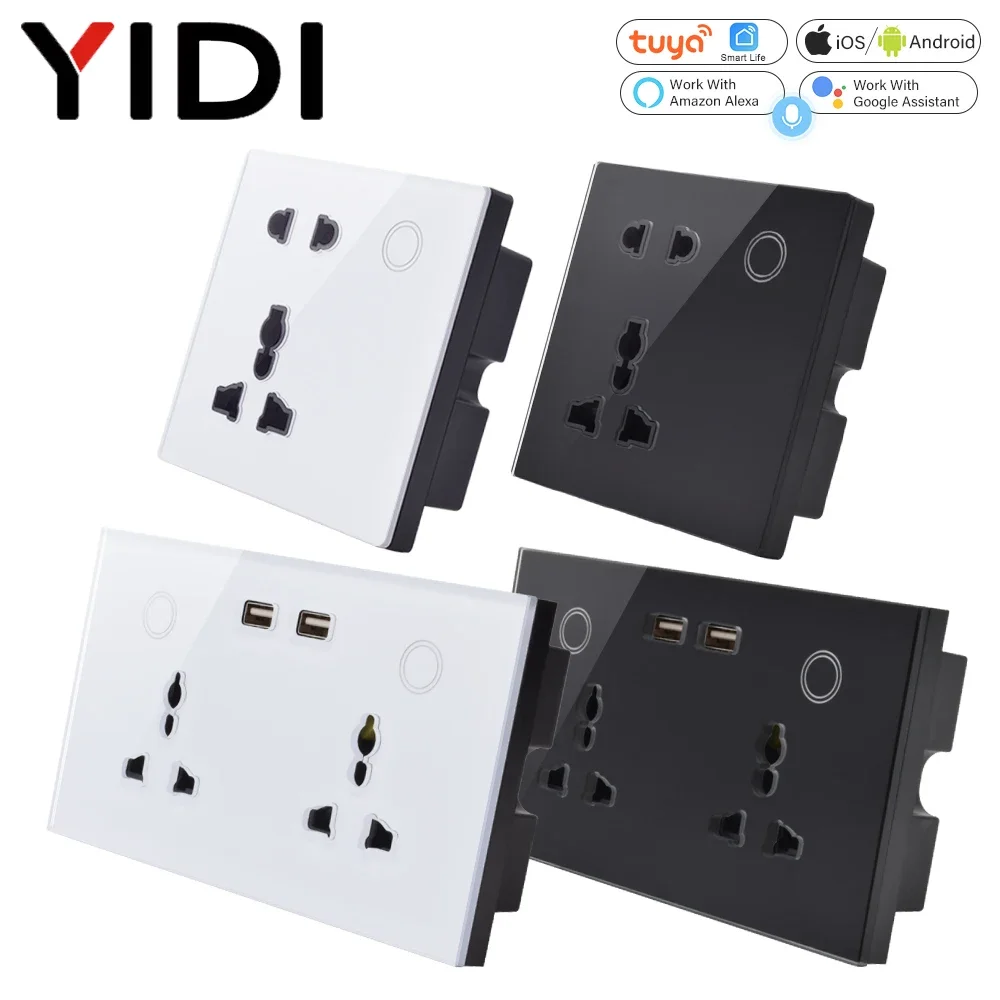 カスタマイズされた WiFi スマート壁ソケット USB 充電器コンセント EU UK 1/2 ギャングワイヤレスリモコンタッチスイッチ Tuya APP Alexa Google