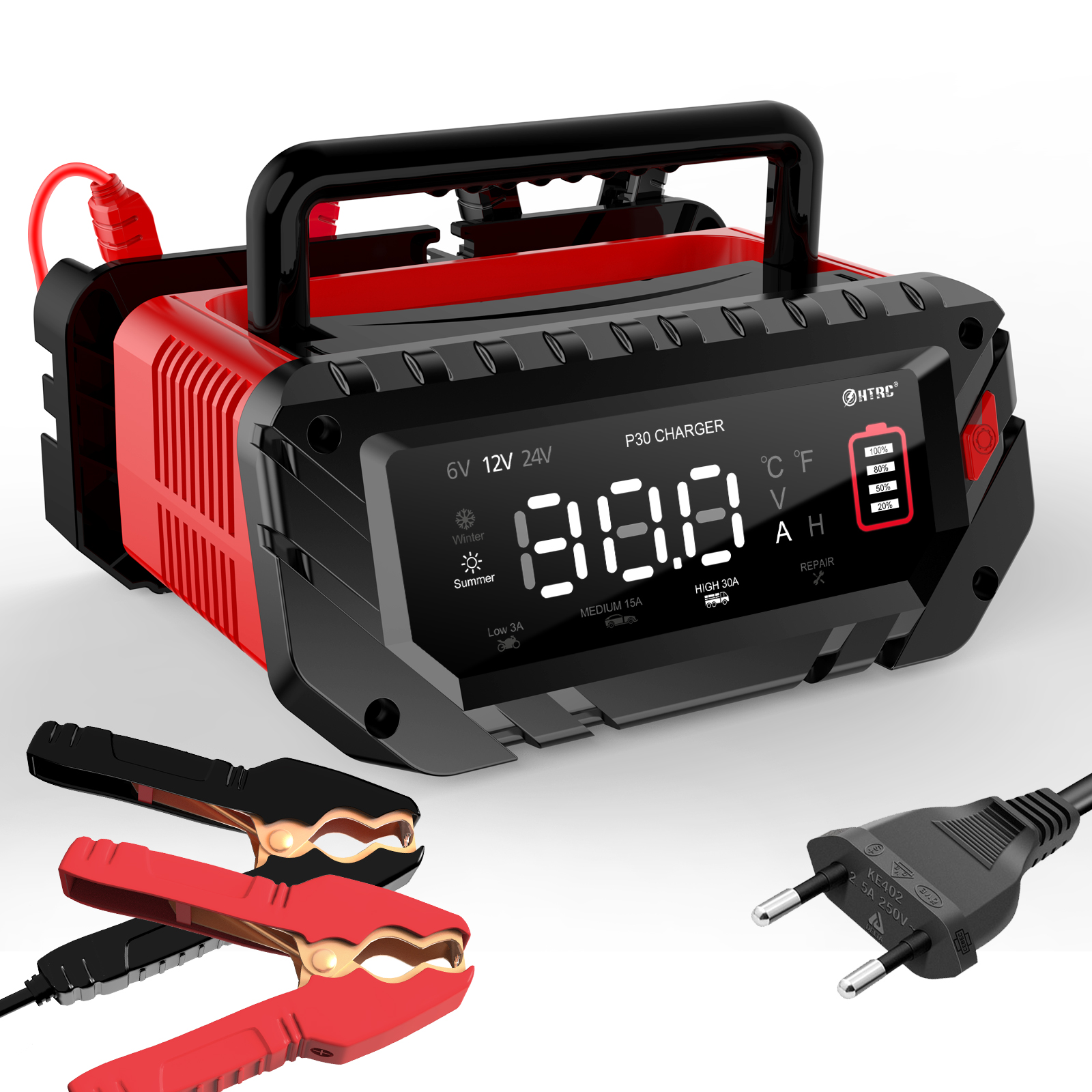 HTRC 26A/30A/40A Car Battery Charger 6V/12V/24V LiFePO4 Charger for Lithium AGM GEL Lead-Acid Battery Charger for Car Motorcycle