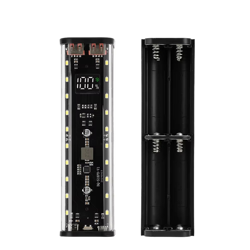 透明シェル 18650 パワーバンクケース 22.5 ワット急速充電 LED USB C マイクロ USB ポートバッテリー収納ボックス iPhone Huawei 社 OPPO