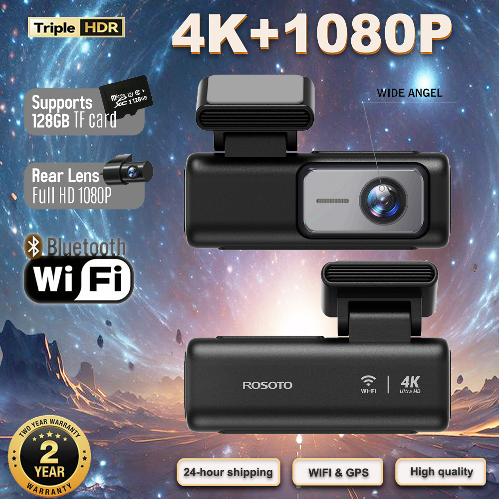 Navi Quest 2026 新しい 4K デュアルレンズダッシュカム、HDR 付きフロント 4K リア 1080P カー DVR、スーパーキャパシター、GPS、WiFi 24 時間駐車モニター