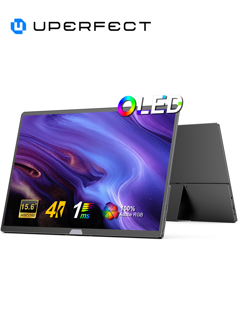 Uperfect 15.6 "4K OLED スクリーンポータブルモニター 100% DCI-P3 ディスプレイ 1MS アイケア PC 60hz ラップトップ Mac NUC ミニ PC VESA LS スタンド