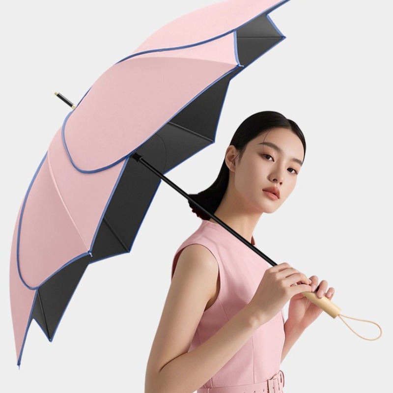 1pc 女性韓国花びらロングハンドル傘耐風強化二重目的晴雨日傘大型 UV 保護スタイリッシュ