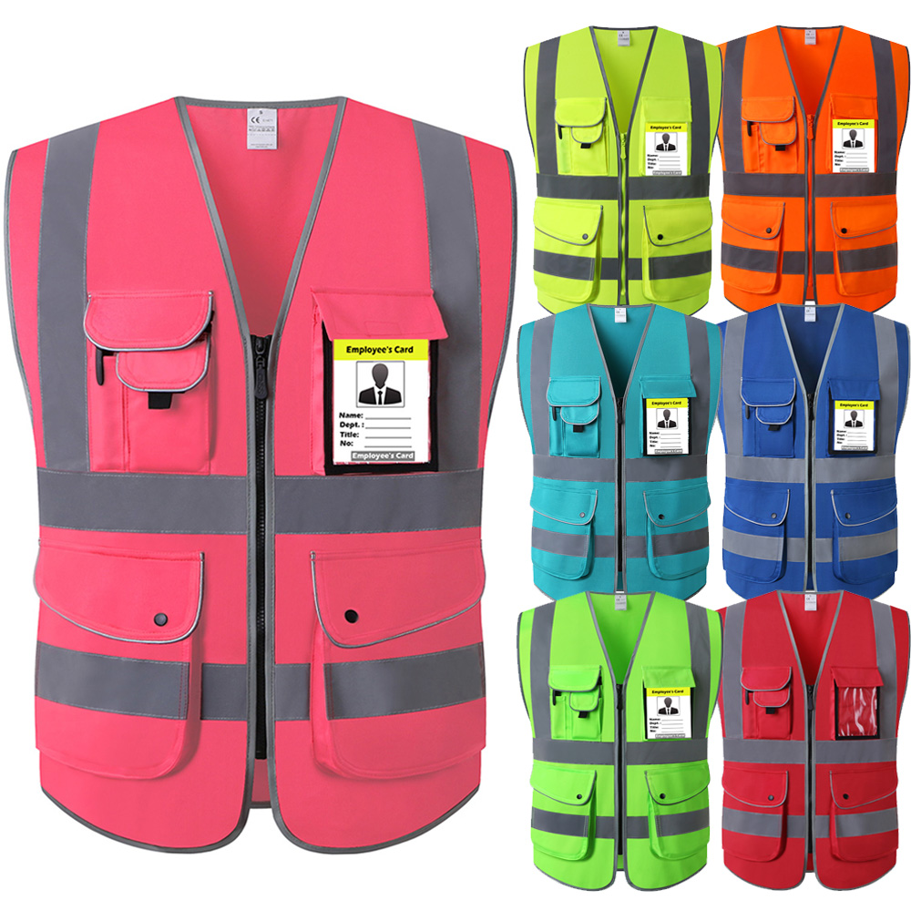 女性用ピンクワークベスト Hi Vis ベスト ポケットとジッパーユニフォーム付き