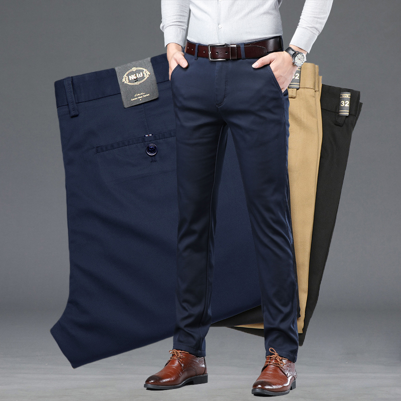 夏薄型メンズスリムスーツパンツファッションビジネスカジュアルコットングリーンブラックカーキズボン男性ブランド服 30-40