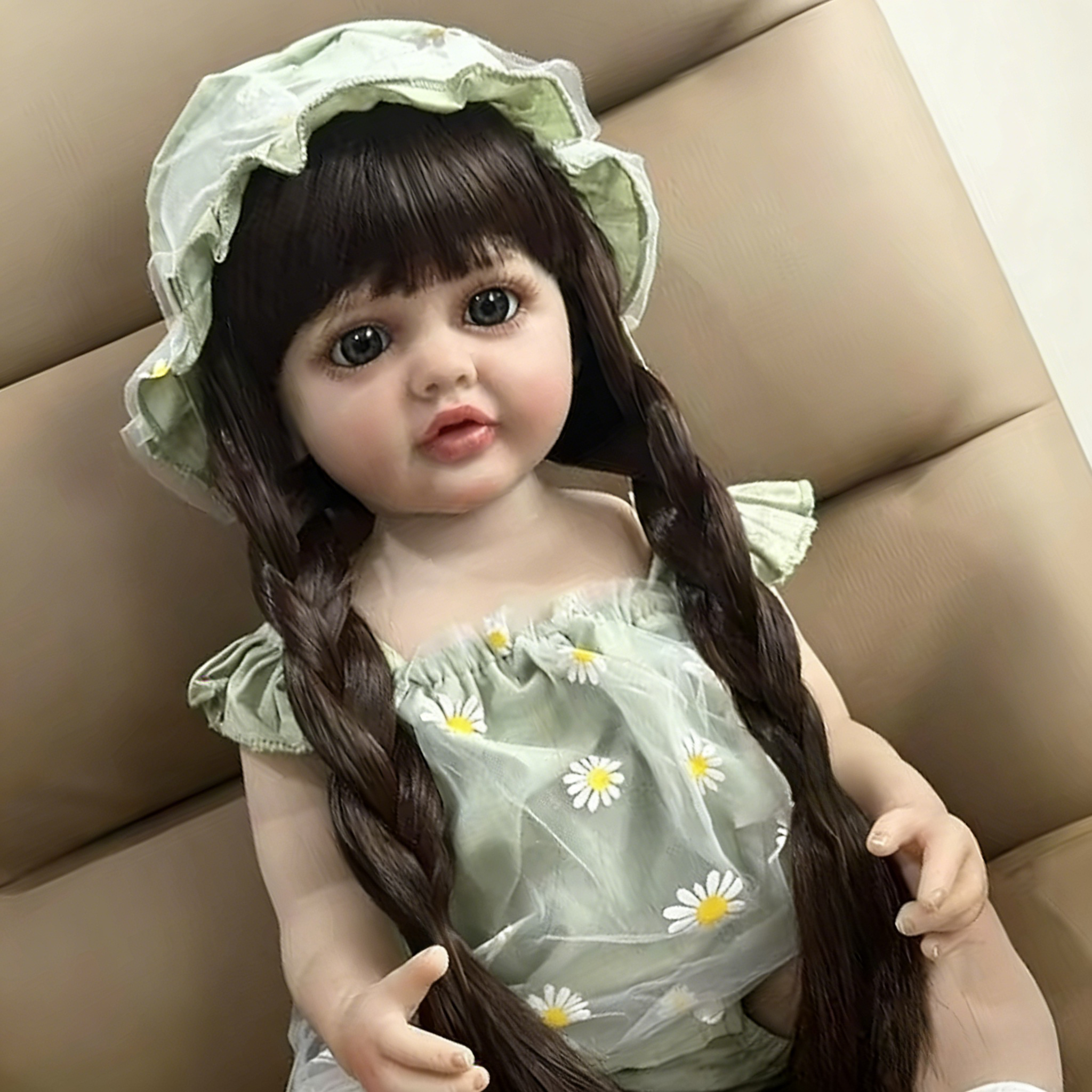 BZDOLL 55 センチメートルビニールフルボディリボーンベビー 22 インチドレスアップ誕生日ギフトお風呂のおもちゃロングヘアプリンセス人形ボトル付き