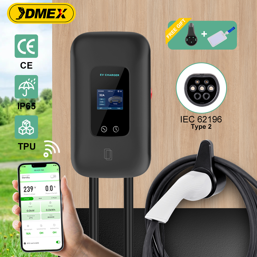 JDMEX EV 充電ステーション 16/32A 電気自動車車の充電器 EVSE ウォールボックスウォールマウント 7.6/11/22KW Type2 ケーブル IEC62196 APP 制御