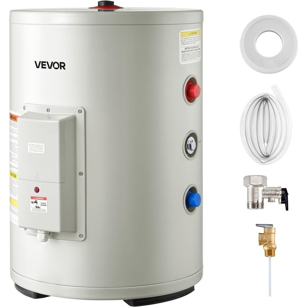 電気タンク給湯器、12ガロン、1600Wポイントオブユース温水ヒーター、LEDディスプレイ、ノブコントロール、サイドコンセント、120V STO付き