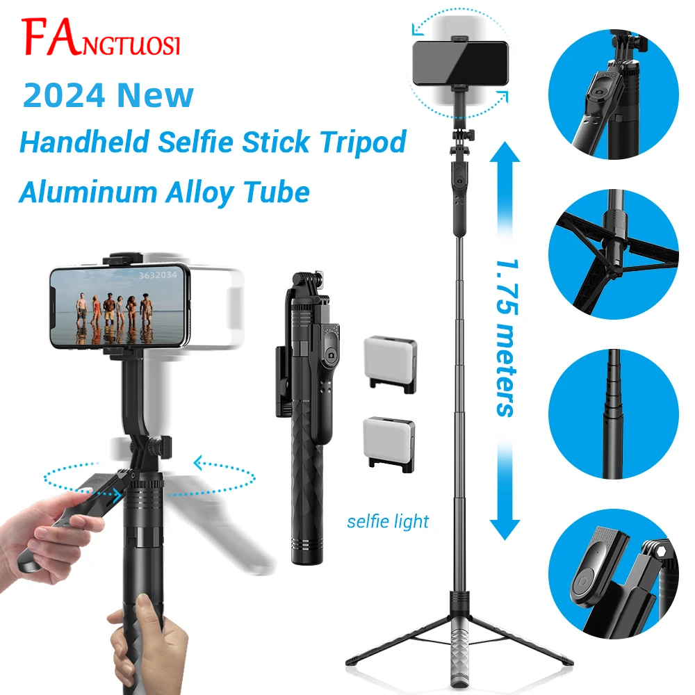 FANGTUOSI 1750 ミリメートルワイヤレス Selfie スティック三脚スタンド折りたたみ一脚スマートフォン用 LED ライト付きバランス安定した撮影ライブ