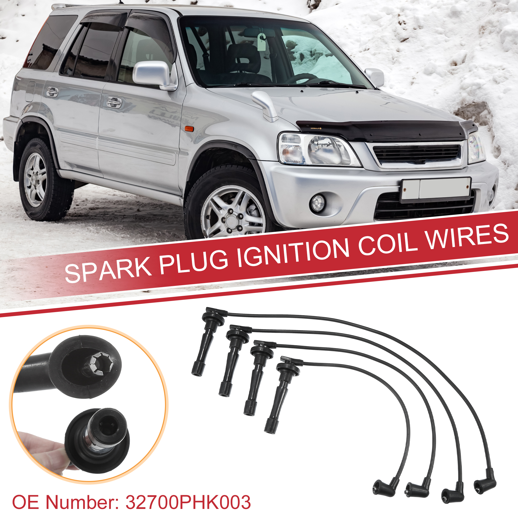 UXCELL 4 個車のスパークプラグコイルワイヤー点火コイルハーネスケーブル 7 ミリメートルホンダ CR-V 1997-2001 L4 2.0L に適合
