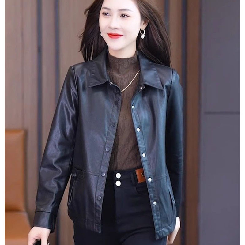 2025 女性ショートレザージャケットコート春秋の女性のファッションメイラードレザージャケットトップス韓国女性ルースレザージャケット
