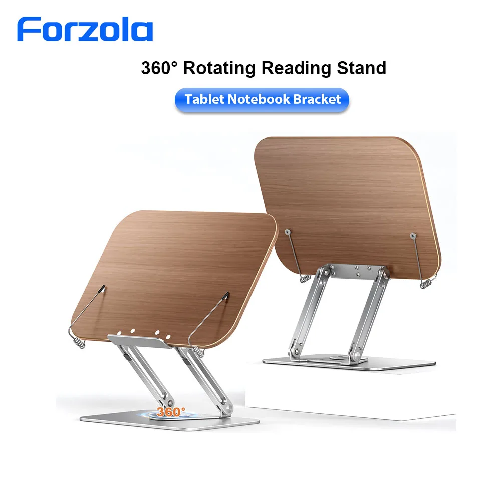 FORZOLA 360 度回転クルミ材読書スタンド学生読書デスクトップ折りたたみホルダーブック Ipad タブレットノートブックラップトップブラケット