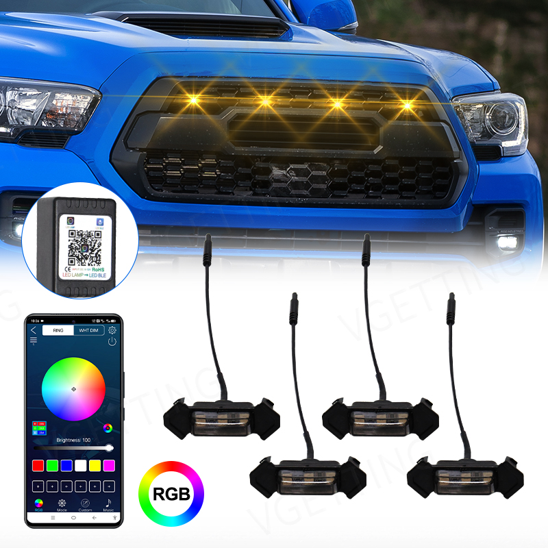 車のイーグルアイ LED グリルライトユニバーサル昼間ランニング RGB アプリ制御グリル照明中央グリッドオフロード警告パンチフリー