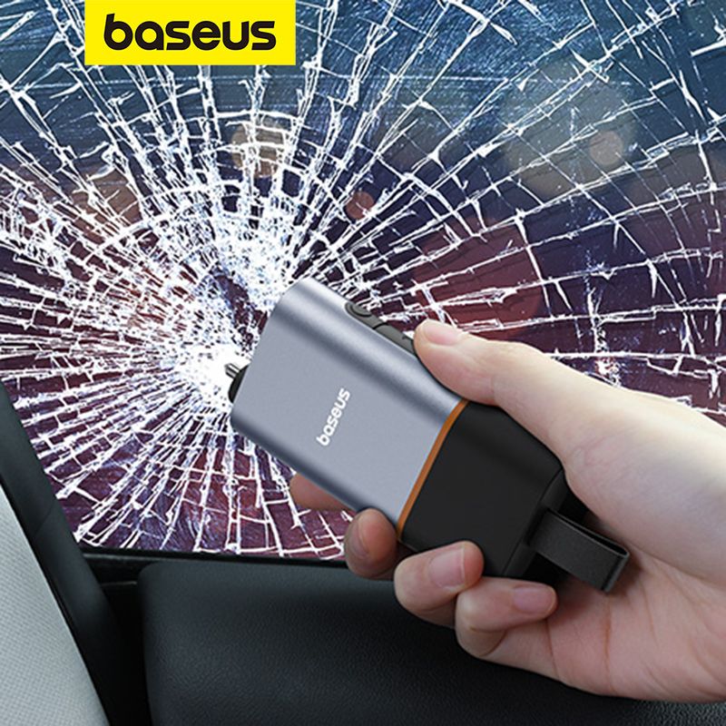 Baseus 3 in 1 車の安全ハンマー Portale 車の窓クラスブレーカー緊急脱出シートベルトカッター SOS LED 照明自動脱出