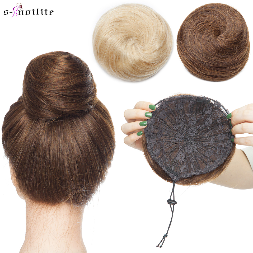 S-noilite 30 グラムおだんごヘアドーナツシニヨンヘアピースラップ弾性シュシュブラックブラウンブロンド帽子クリップで延長ヘアバンド