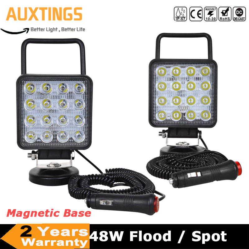 1/2 個 48 ワット磁気ベース LED ワークライトポータブルランプフラッドスポットビームカーアクセサリー 4 × 4 ATV トラックトラクターオフロードボート