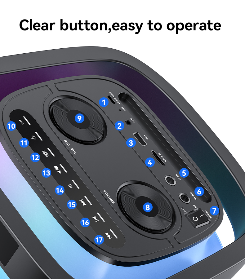 Yesido 40 ワット BT5.3 デュアル 6.5 インチスピーカー RGB ライトマイク付き 4400mAh 大バッテリーデジタルワイヤレススピーカー YSW29