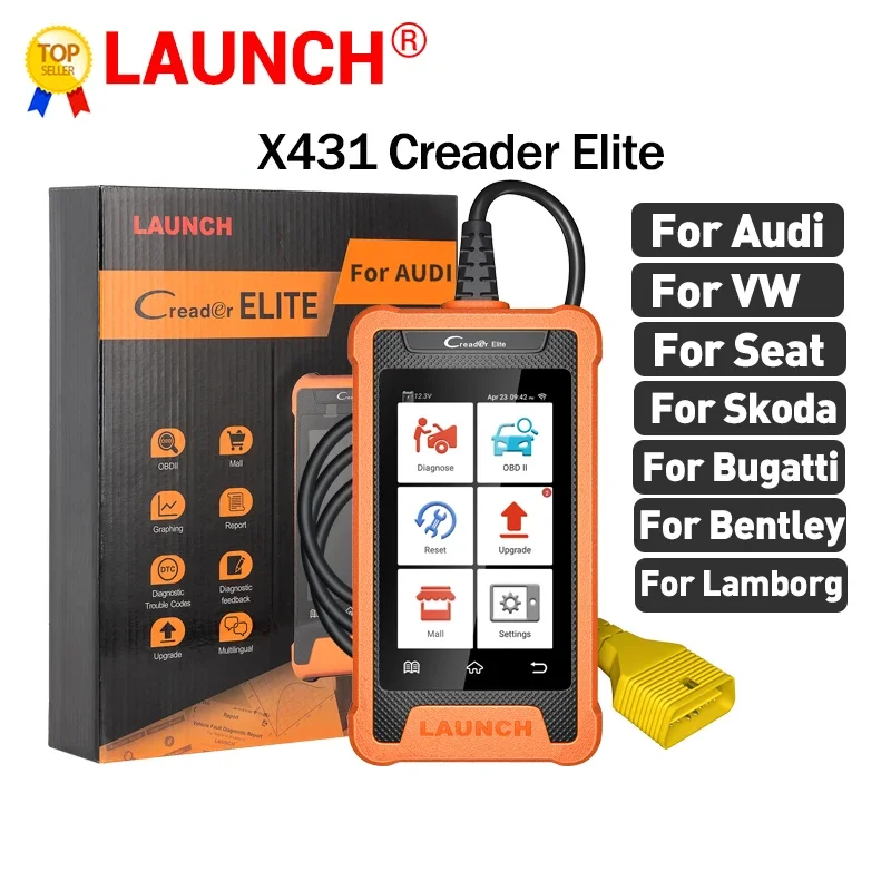 起動 X431 Creader エリート VAG プロフェッショナルフルシステム診断ツールオンライン ECU コーディング 31 リセット機能 OBD2 スキャナ