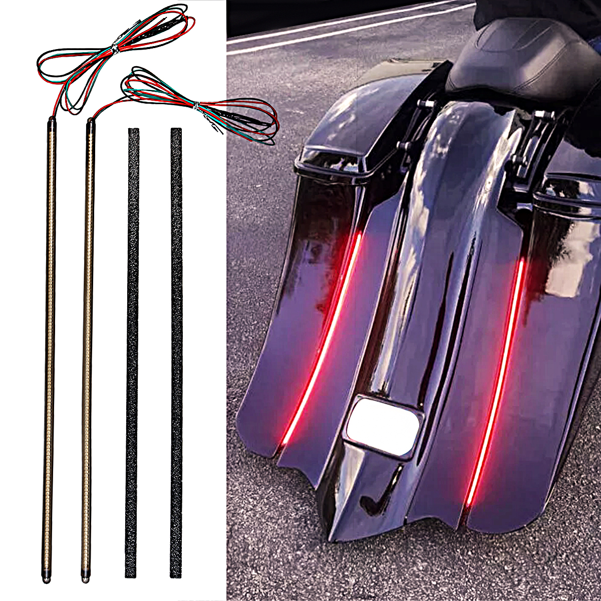 バガーストレッチフェンダー付きハーレーツーリング用オートバイ LED テールライトストリップキット