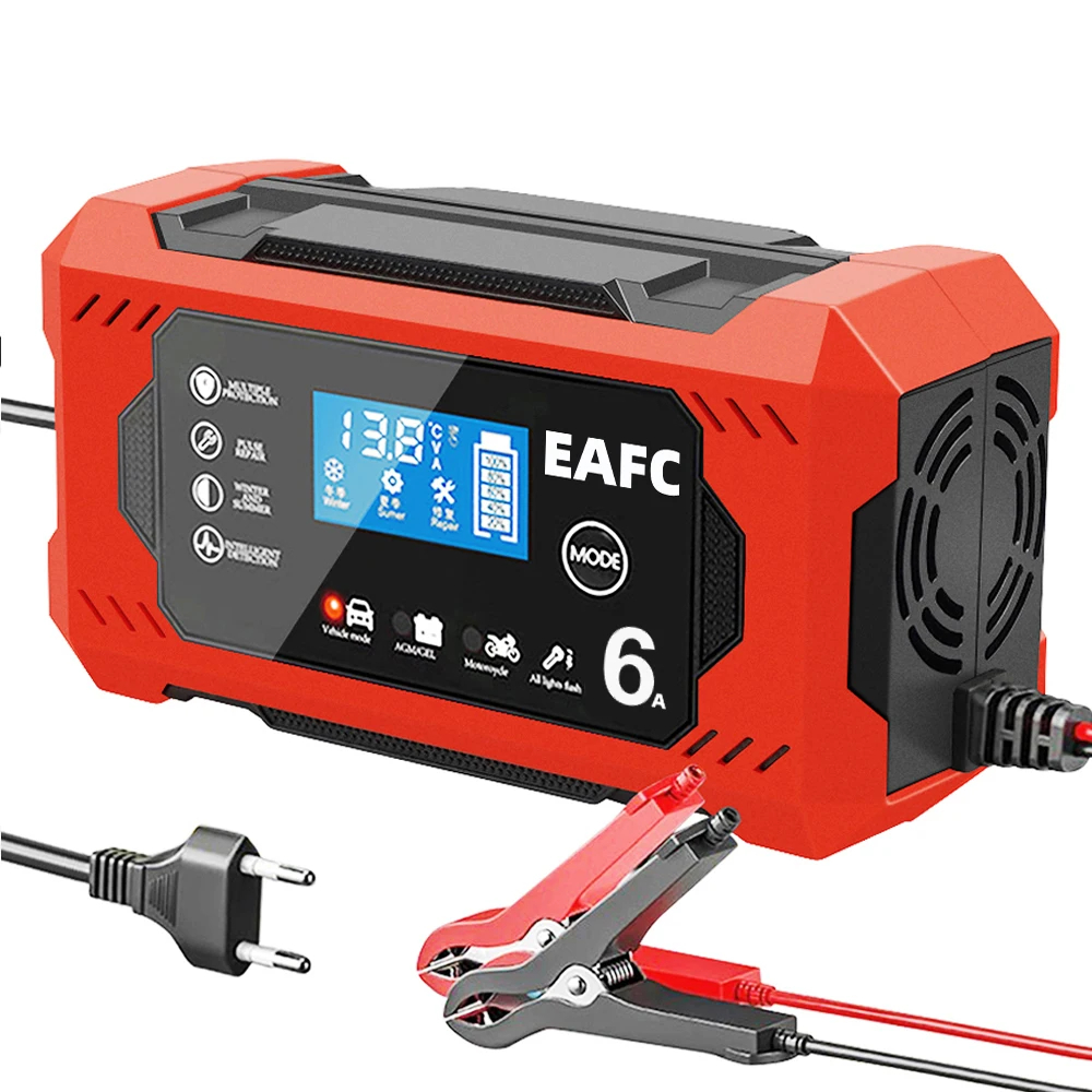 車のバッテリー充電器 12V 6A インテリジェント急速充電パルス修理タイプフルオートストップデュアルモード鉛酸オートバイトラック用