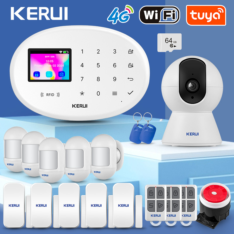 KERUI W204 Tuya スマートホーム警報システム 4G/WiFi 警報セキュリティシステム RFID カード付きスマートライフ PIR モーションセンサー検出器サイレン