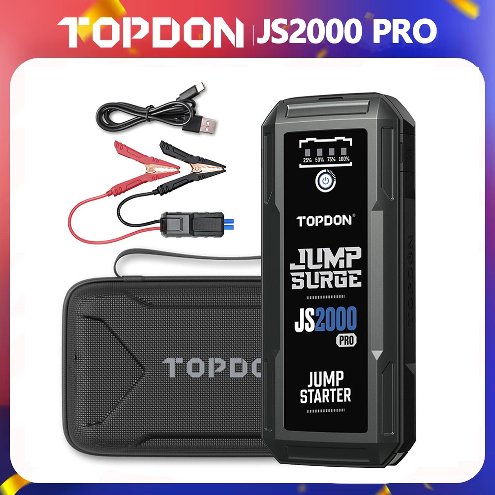 TOPDON JS2000PRO 2500A ジャンプスターター電源銀行車の始動装置 16000Mah 8.0L/6.0L 緊急車のバッテリージャンプスターター