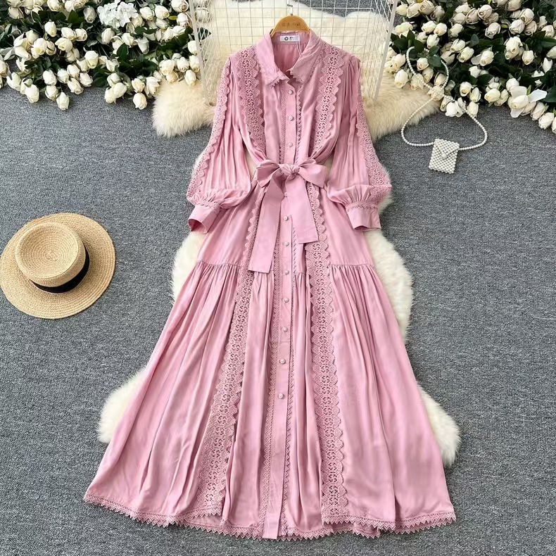 ドレスアバヤ女性イードイスラム教徒ドバイレースドレスパーティー Vestidos カフタンレースアップシングルブレストロングローブ Jalabiya ラマダンモロッコ