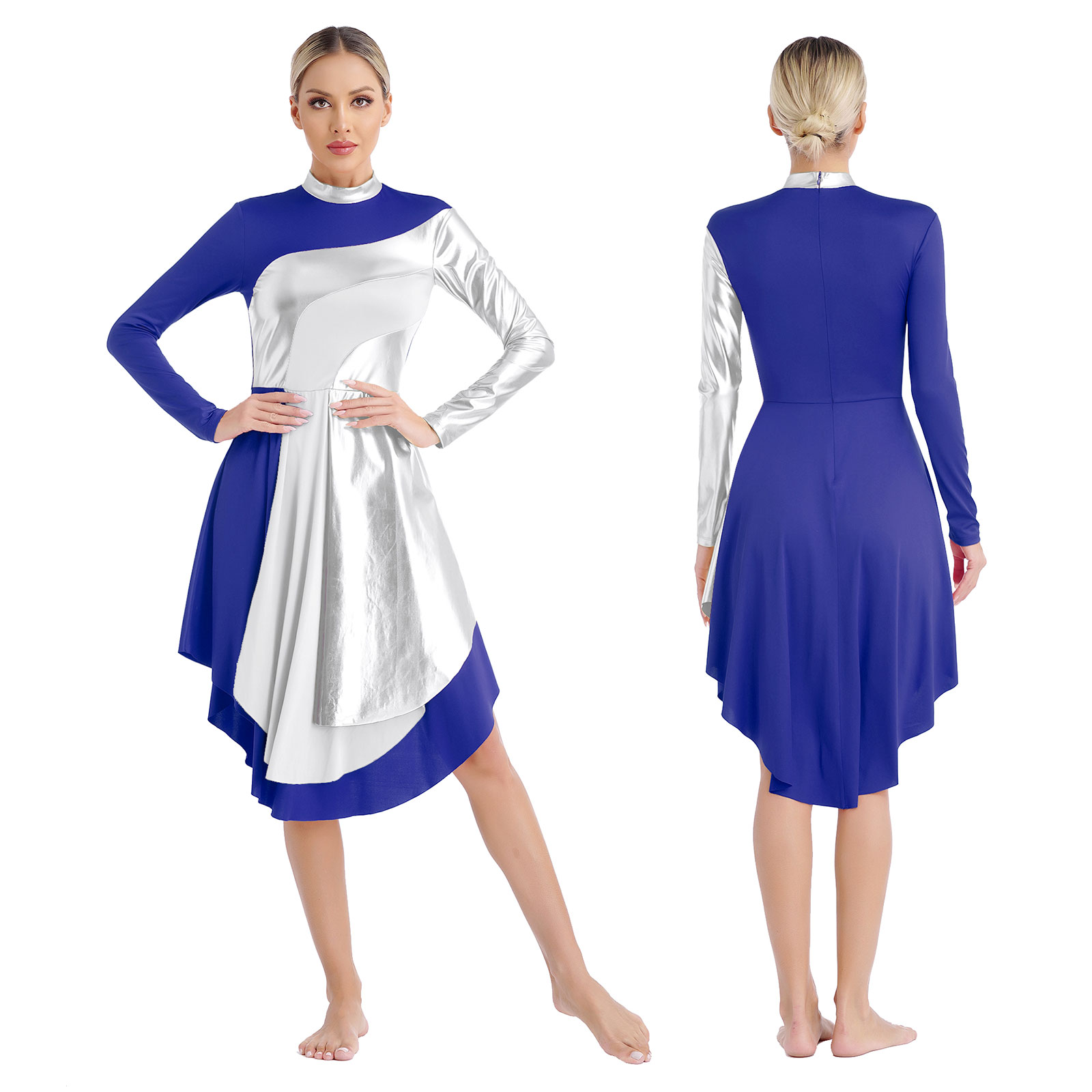 Women Church Choir Worship Dress Liturgical Praise Lyrical Dance Performance Clothes Long Sleeve Contrast Color Patchwork Gown
