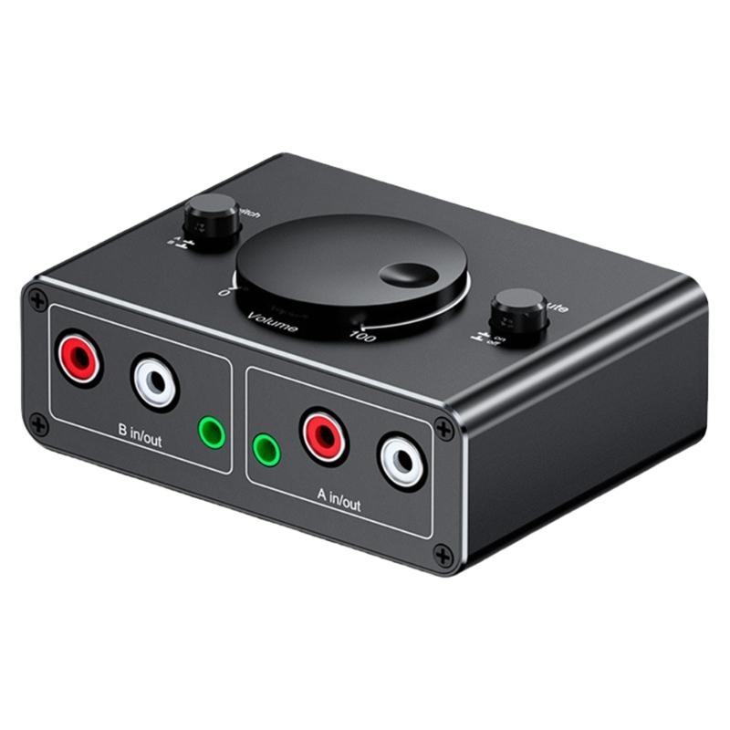 87HA 3.5mm 2RCA 聴覚スイッチャー 2 イン 1 アウト双方向スピーカースイッチャーボックス 2 ノブ