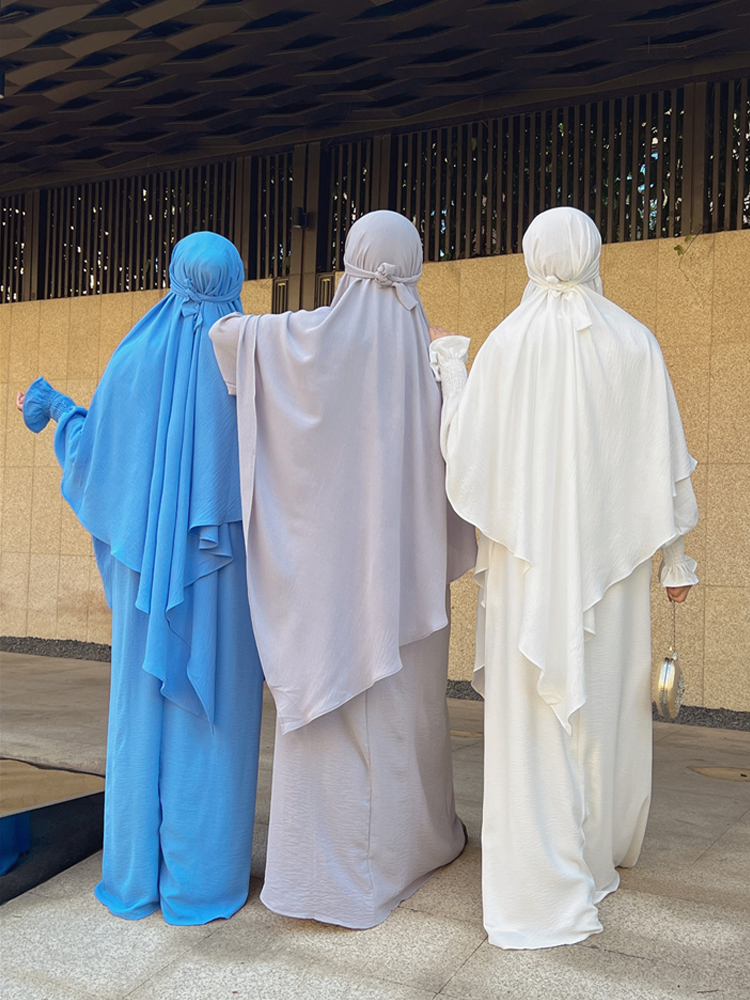 ヒジャビアバヤ Khimar セットサイドポケットスモック袖口ルーズアバヤドレスロングトライアングル Khimar ヒジャブ、ラマダンイスラム教徒の女性の服